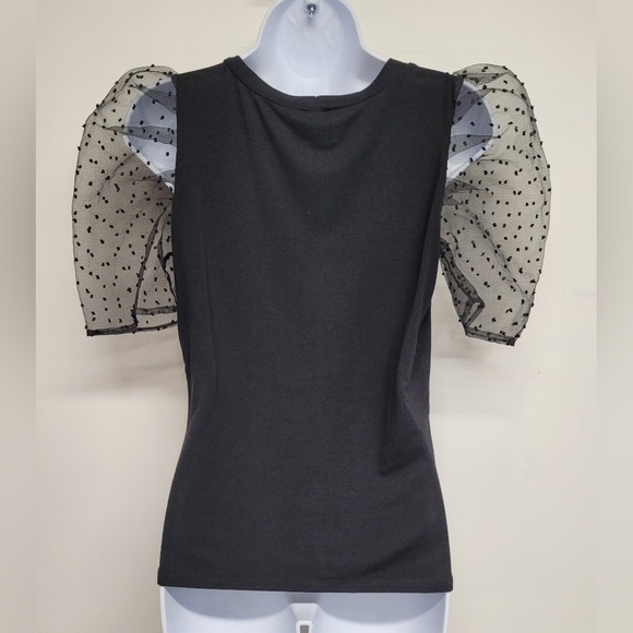 Blue Rain M Puff Sheer Sleeve Top Stretch - Picture 2 of 4